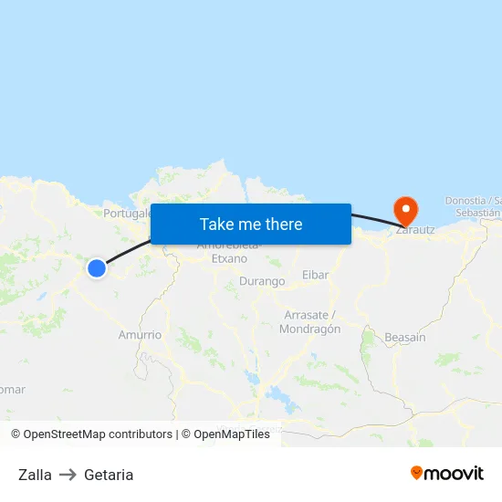 Zalla to Getaria map