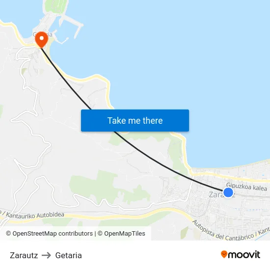 Zarautz to Getaria map