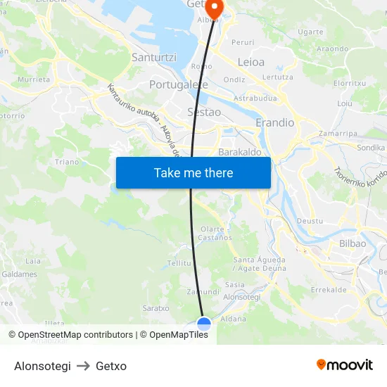 Alonsotegi to Getxo map
