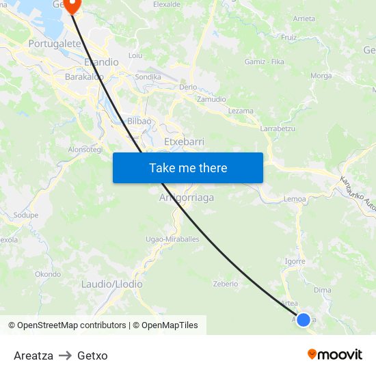 Areatza to Getxo map