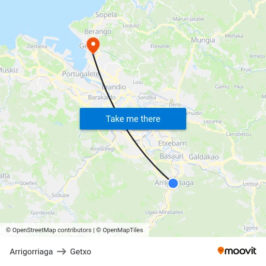 Arrigorriaga to Getxo map