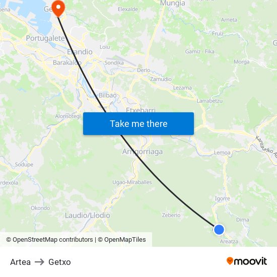 Artea to Getxo map