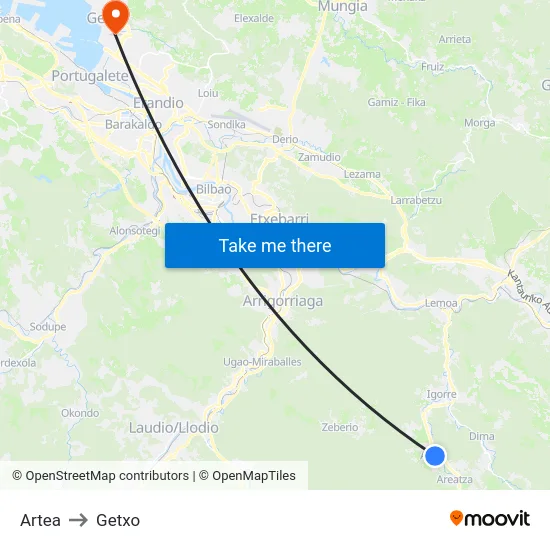 Artea to Getxo map