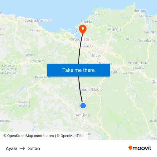 Ayala to Getxo map