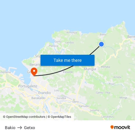 Bakio to Getxo map