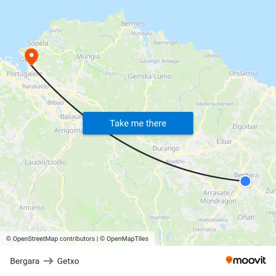 Bergara to Getxo map