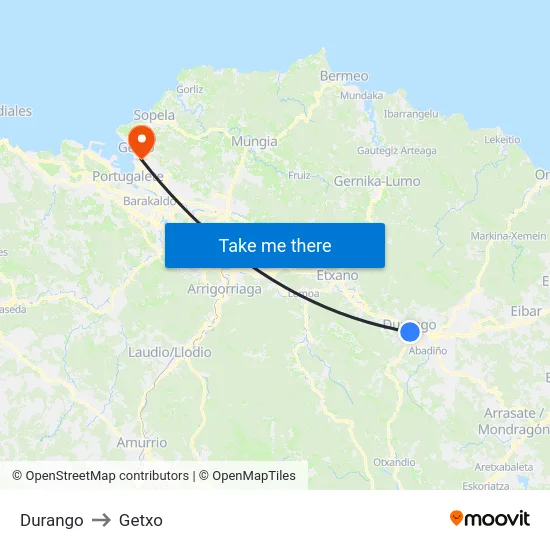 Durango to Getxo map