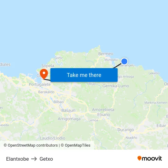Elantxobe to Getxo map