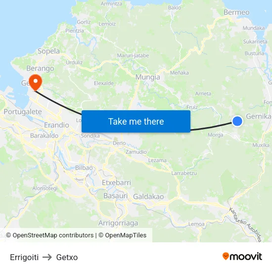 Errigoiti to Getxo map