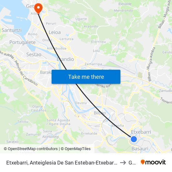Etxebarri, Anteiglesia De San Esteban-Etxebarri Doneztebeko Elizatea to Getxo map
