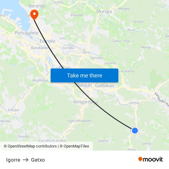 Igorre to Getxo map