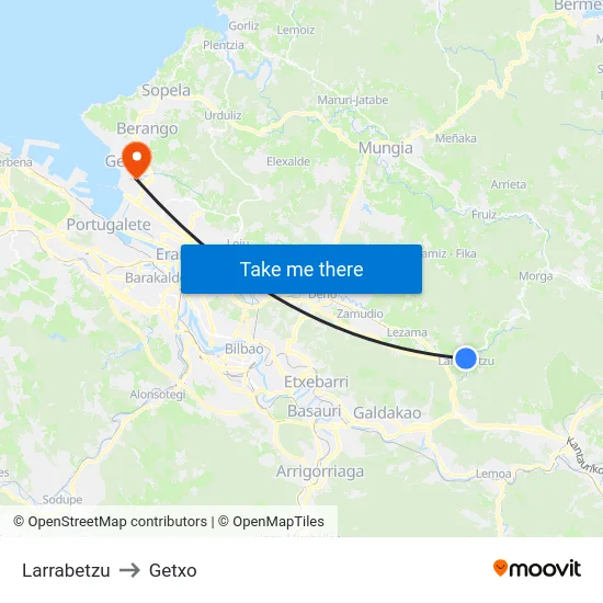 Larrabetzu to Getxo map