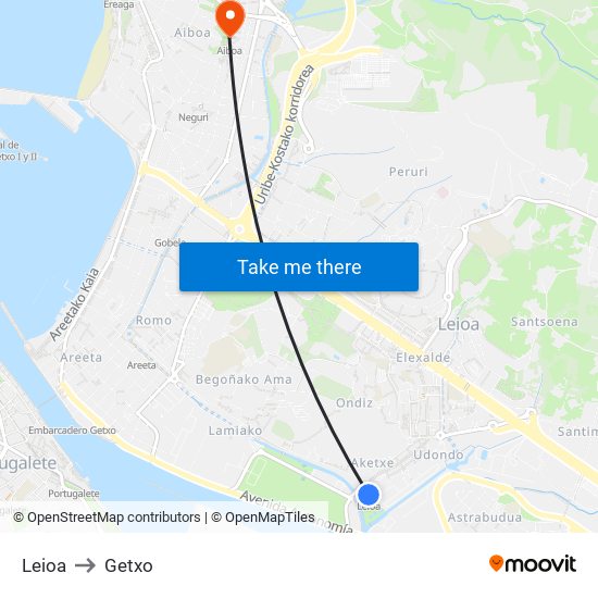 Leioa to Getxo map