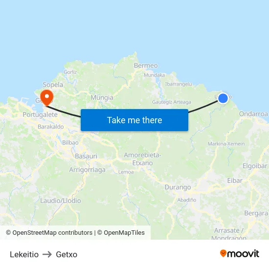 Lekeitio to Getxo map