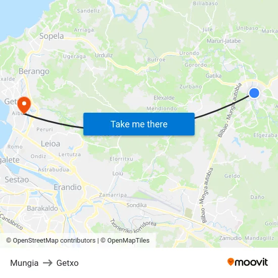 Mungia to Getxo map