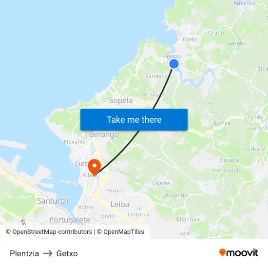 Plentzia to Getxo map