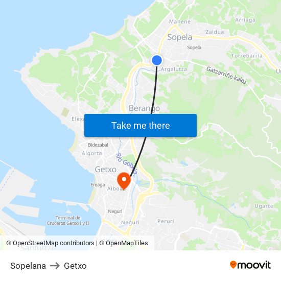 Sopelana to Getxo map
