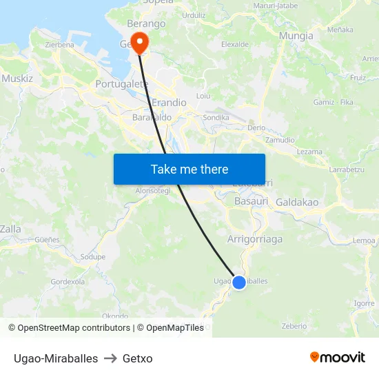 Ugao-Miraballes to Getxo map