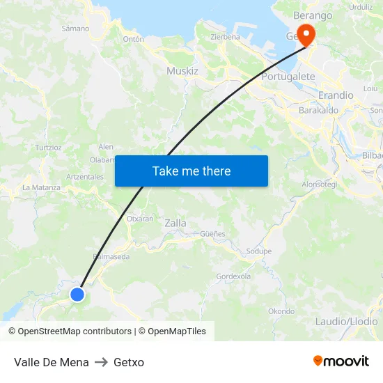 Valle De Mena to Getxo map