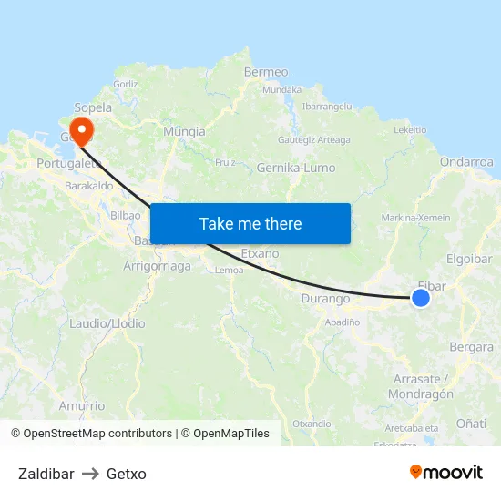 Zaldibar to Getxo map