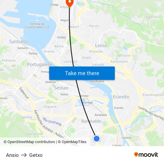 Ansio to Getxo map