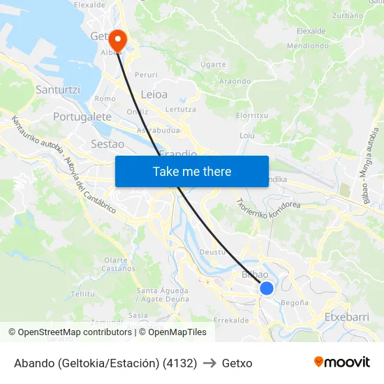 Abando (Geltokia/Estación) (4132) to Getxo map