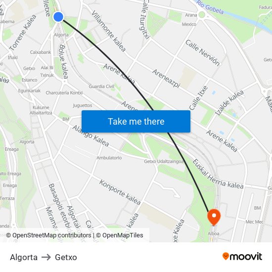 Algorta to Getxo map