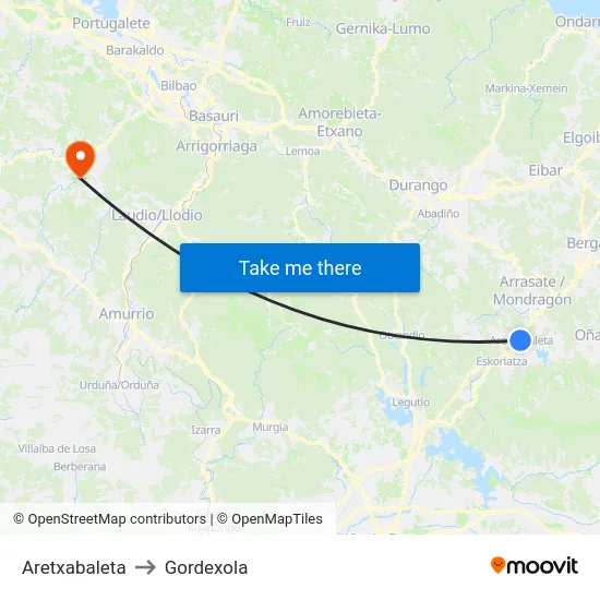 Aretxabaleta to Gordexola map