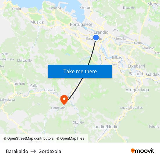 Barakaldo to Gordexola map