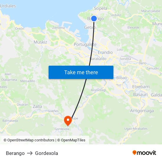Berango to Gordexola map