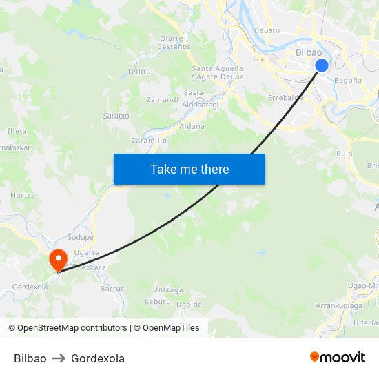 Bilbao to Gordexola map