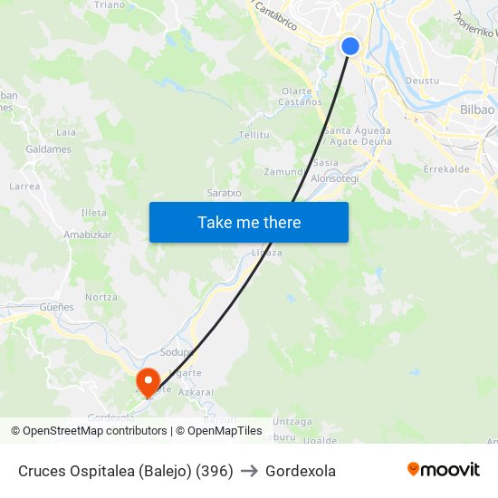 Cruces Ospitalea (Balejo) (396) to Gordexola map