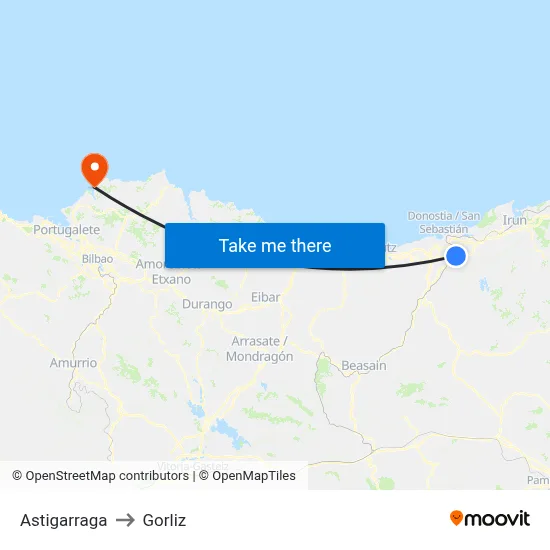 Astigarraga to Gorliz map