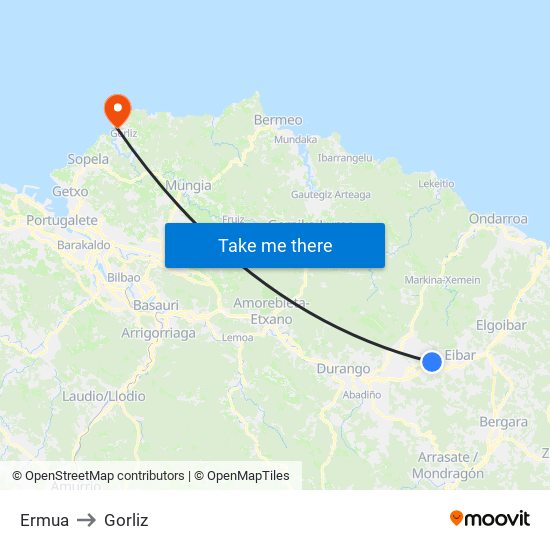 Ermua to Gorliz map