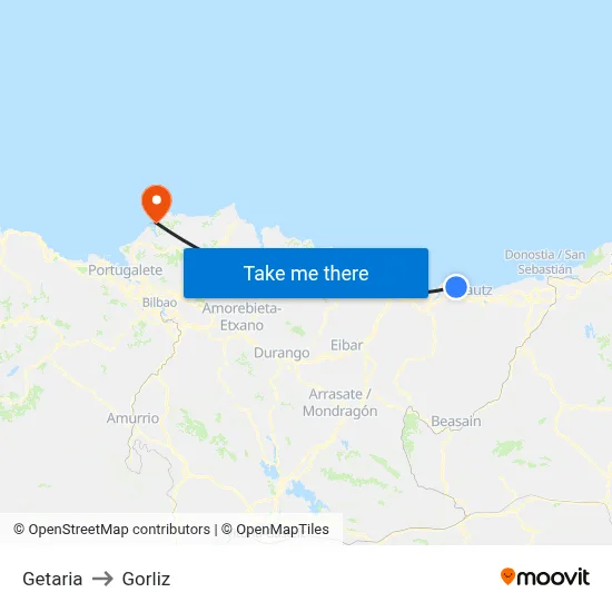 Getaria to Gorliz map