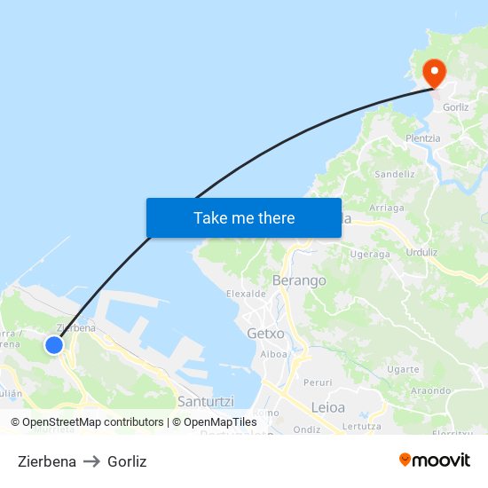 Zierbena to Gorliz map