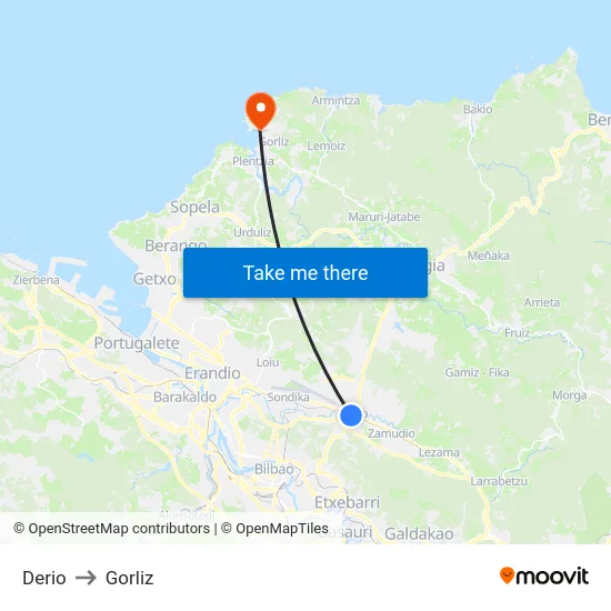 Derio to Gorliz map