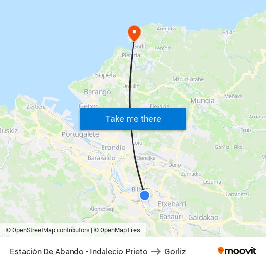 Estación De Abando - Indalecio Prieto to Gorliz map