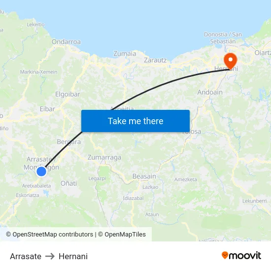 Arrasate to Hernani map