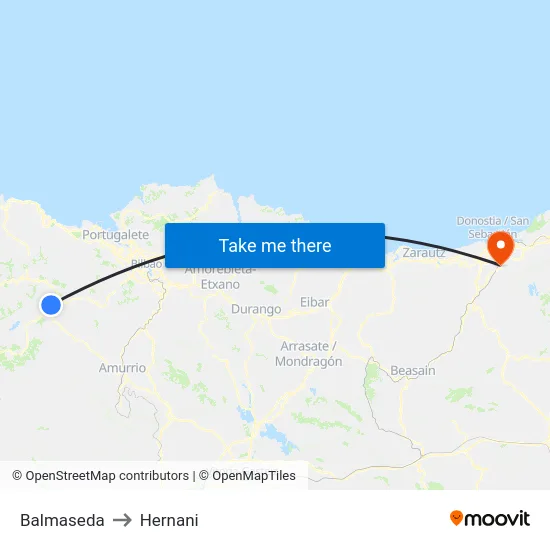 Balmaseda to Hernani map