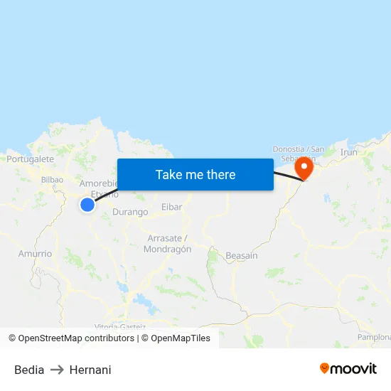 Bedia to Hernani map