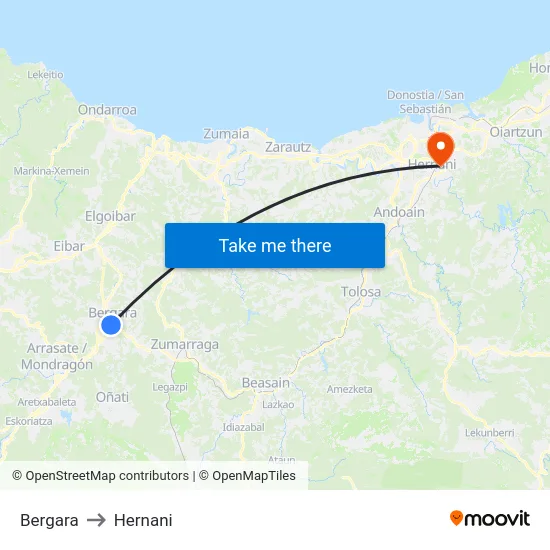 Bergara to Hernani map