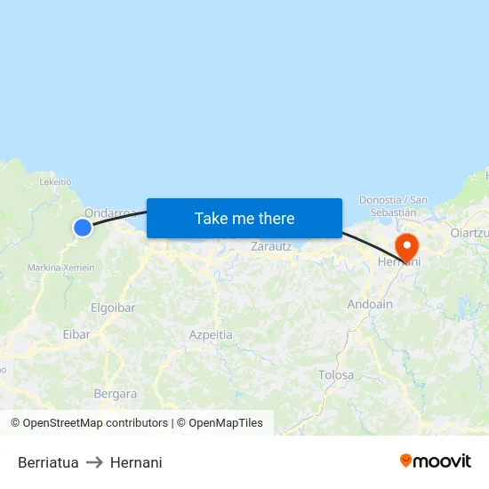 Berriatua to Hernani map