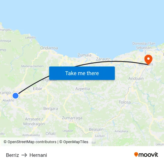 Berriz to Hernani map