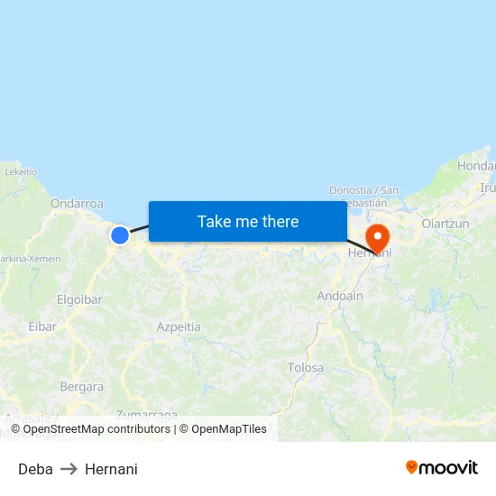 Deba to Hernani map