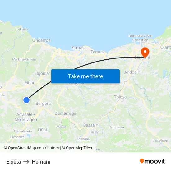 Elgeta to Hernani map