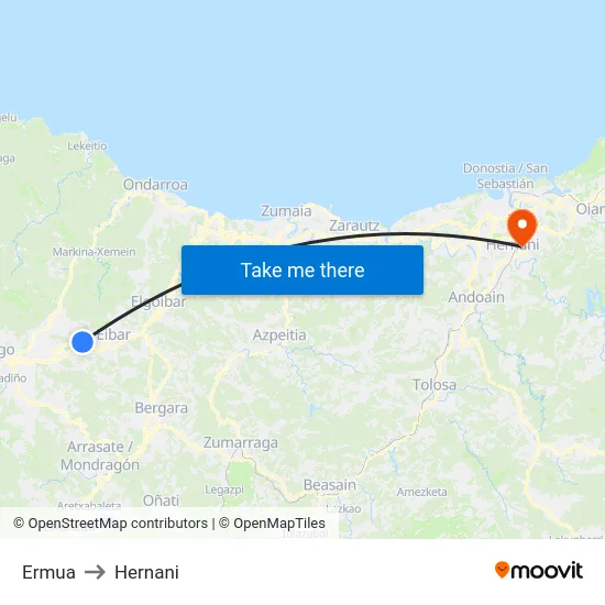 Ermua to Hernani map