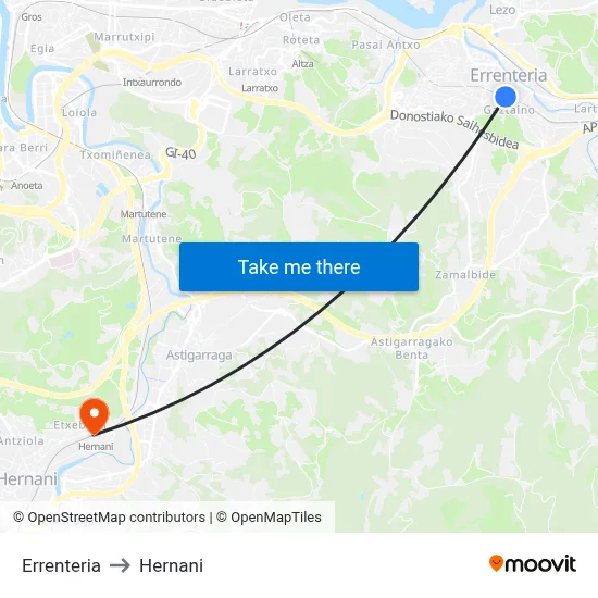 Errenteria to Hernani map