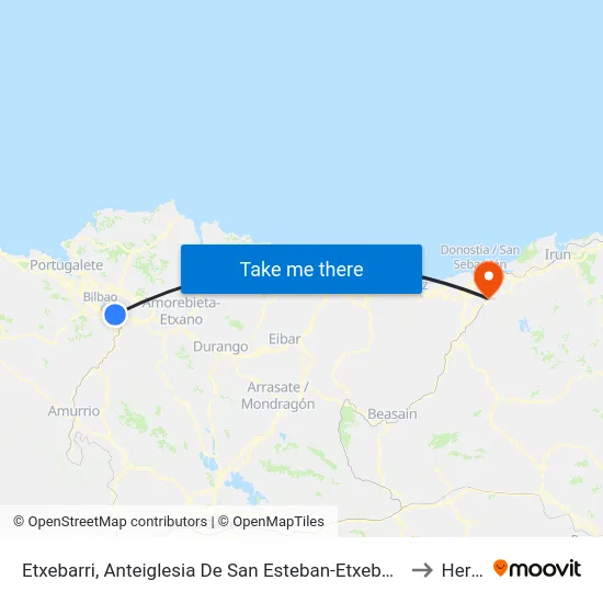 Etxebarri, Anteiglesia De San Esteban-Etxebarri Doneztebeko Elizatea to Hernani map