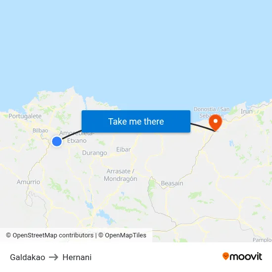 Galdakao to Hernani map